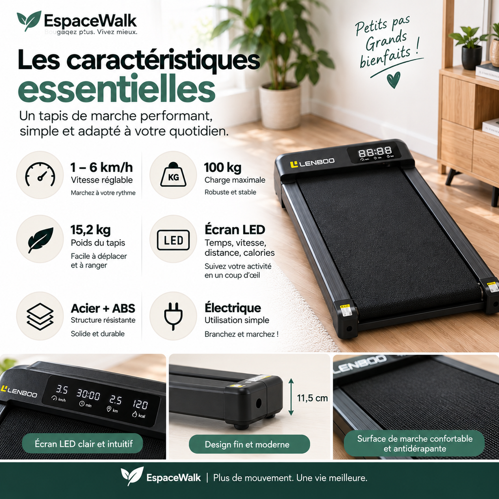 Tapis de Marche Électrique EspaceWalk – Compact pour Maison et Bureau